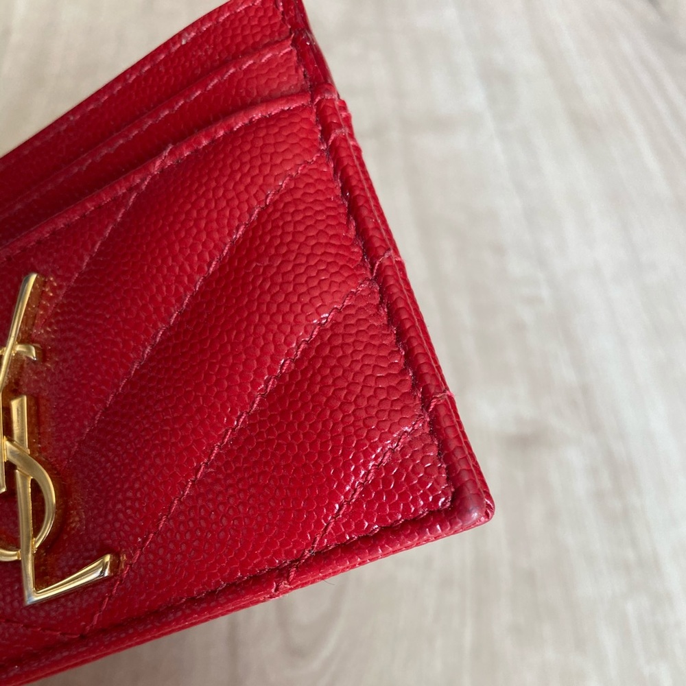 YSL Saint Laurent Matelasse Card Holder Wallet Red - Picture 4 of 8